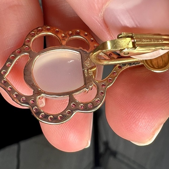 SB Super Bell Rose Gold Vermeil Cat's Eye Moonstone Rhodolite Clip On Earrings - Picture 5 of 5